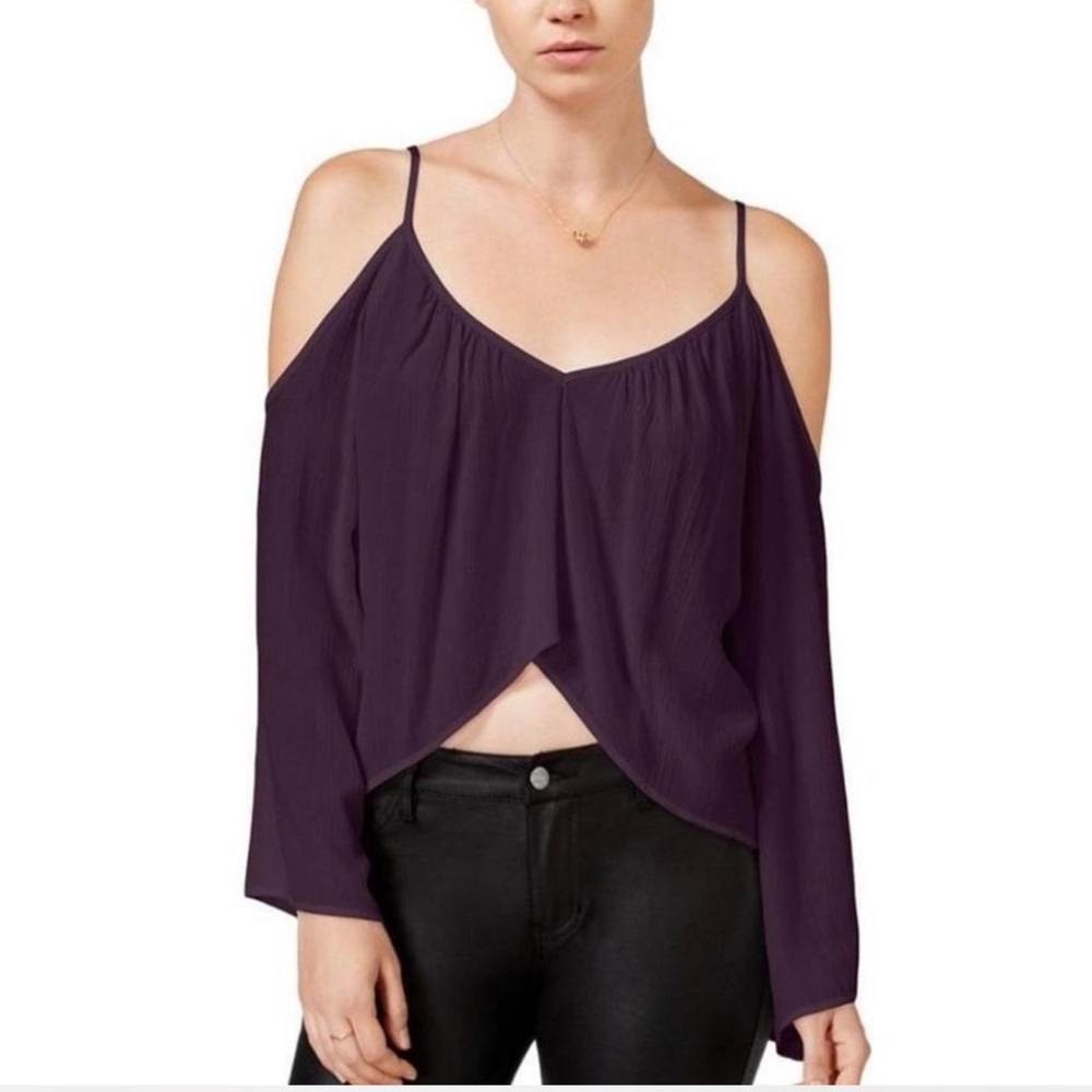 Anthropologie Chelsea Sky Deep Purple Cold. Shoulder Blouse